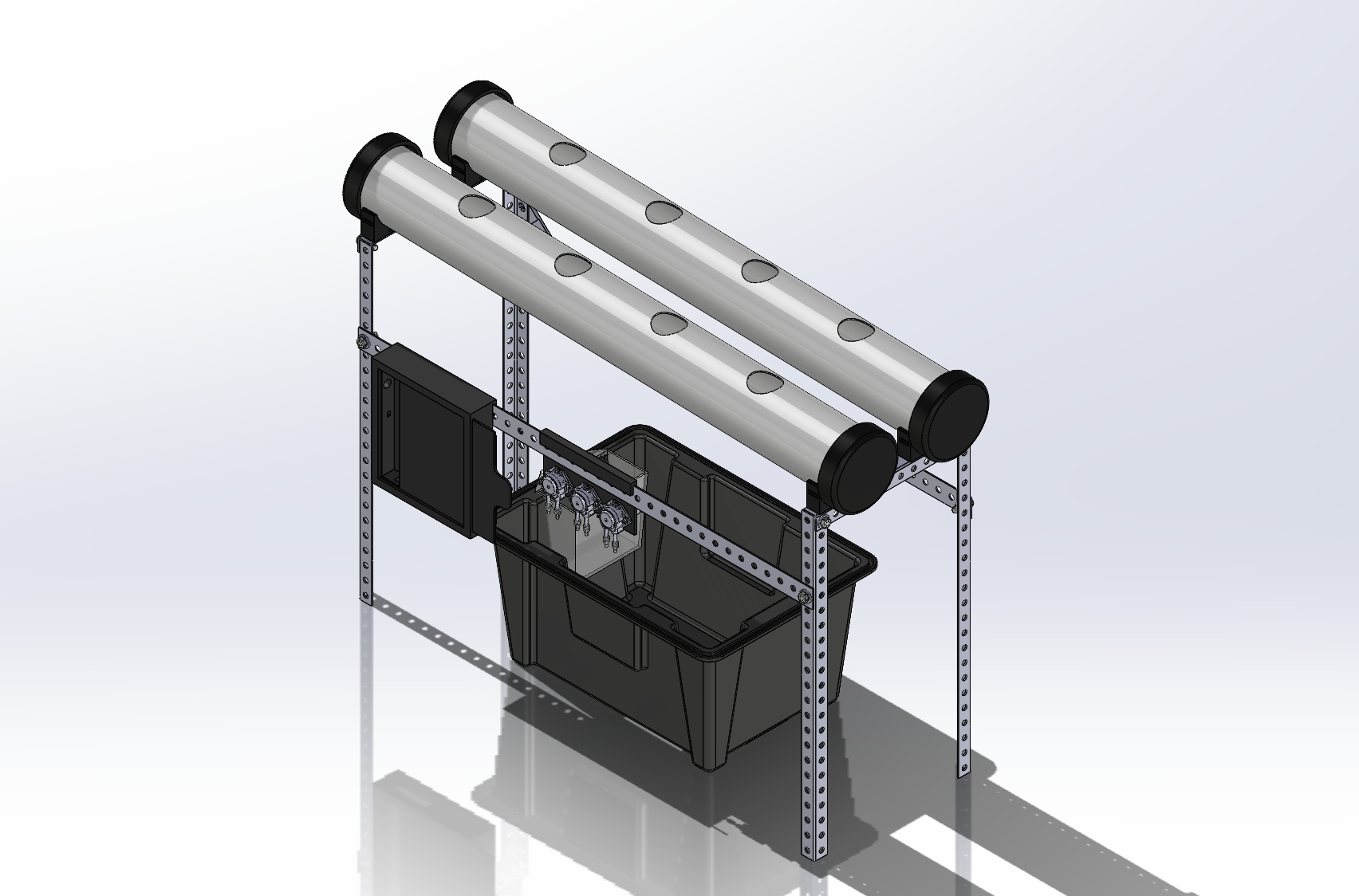SolidWorks assembly CAD model I created of the hydroponic frame